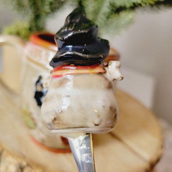 Vtg Snowman Coffee Cup Mug & Matching Spoon Set /Bless Us One And All Christmas - Picture 10 of 15